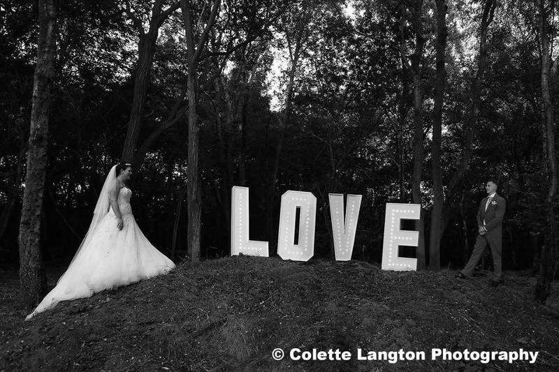 Wedding couple at countryside venue