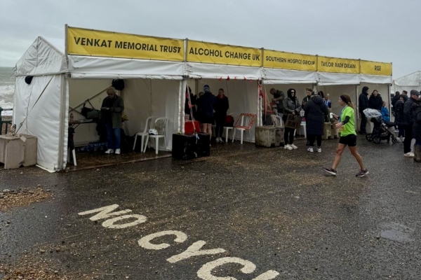 Event tent with team booths on Brighton seafront